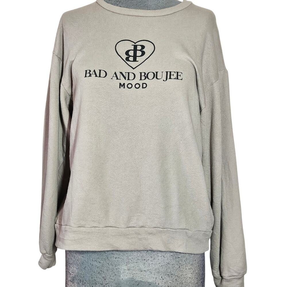 Bad and Boujee Mood Tan Cotton Blend Lightweight Sweatshirt Size Small